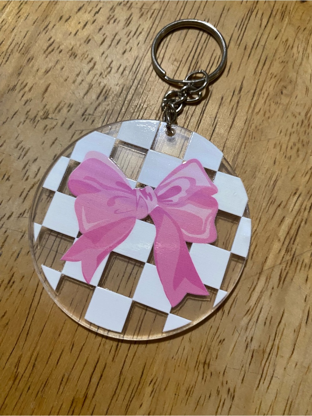 Pink Bow Checker Acrylic Keychain